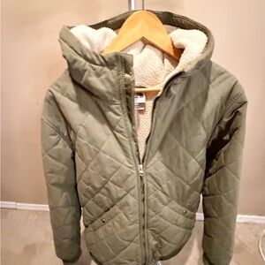 The North Face Olive Quilted Sherpa Lined Hooded Jacket Men’s XL